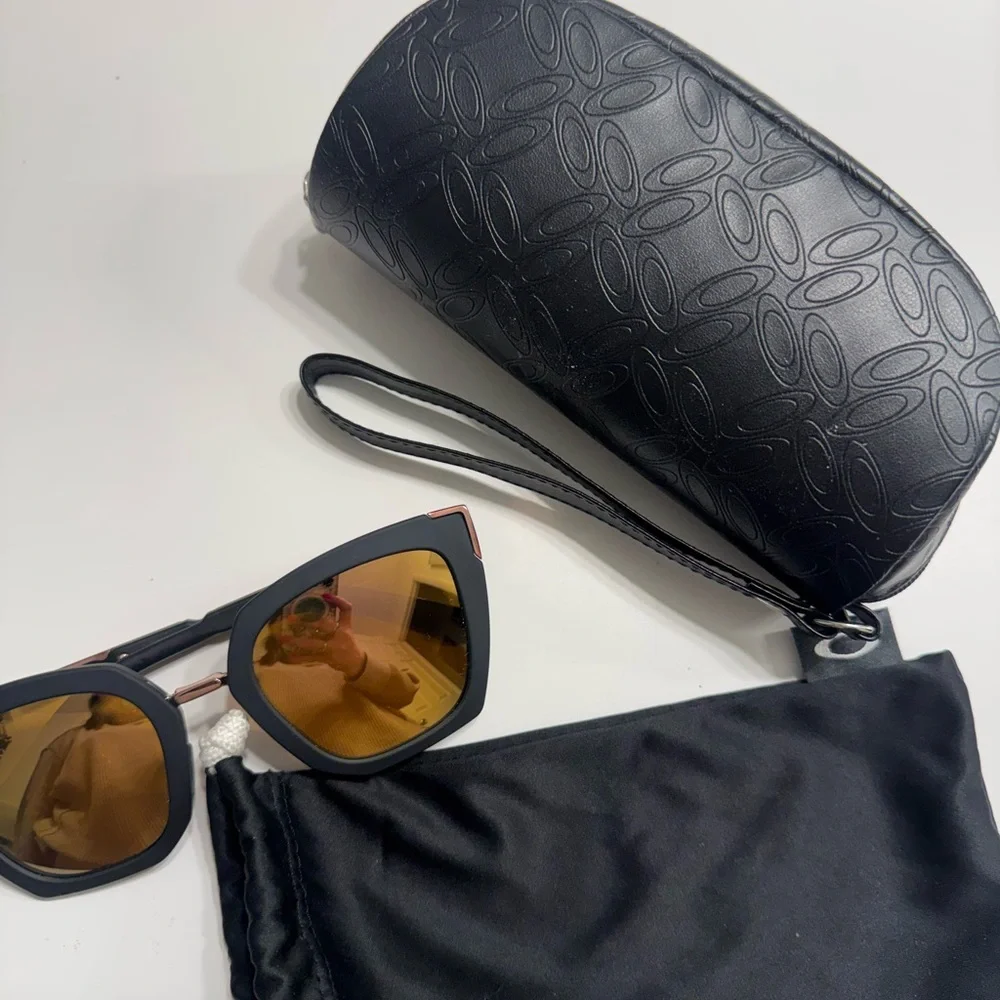 Oakley Side Swept Sunglasses — Black Frame with Rose Gold Mirrors
